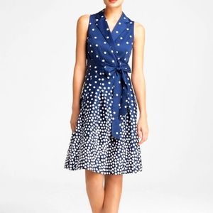 Anne Klien Blue Notch Collar Dress. Navy & White Polka Dot Size 10 NWT